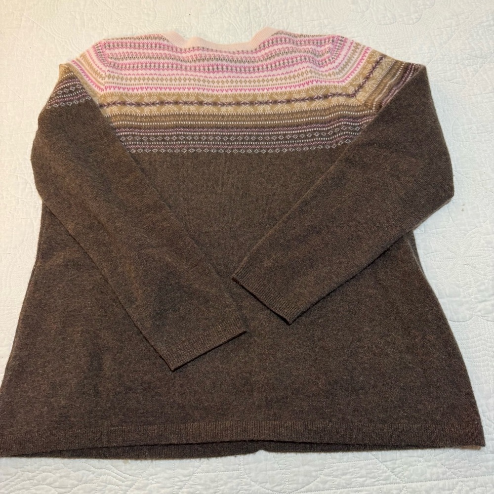 Lands' End Pink and Brown Cashmere Sweater - Picture 4 of 4